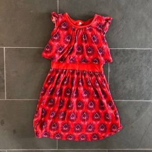 Girls Tea collection Dress Red Peacock Pattern